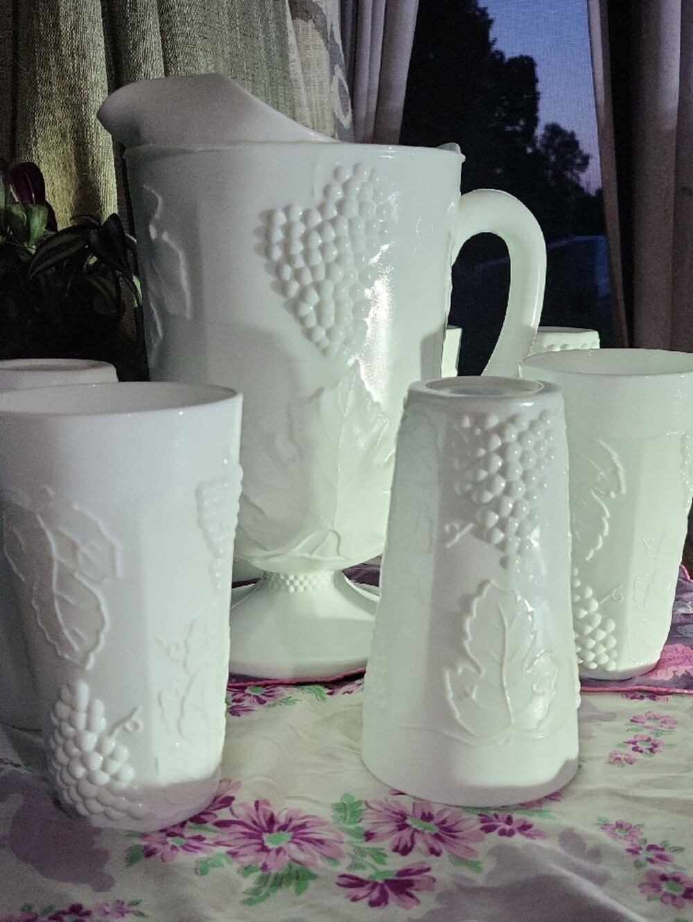 Vintage Indiana Glass "Harvest" milk glass pitcher and tumblers set - Picture 2 of 6
